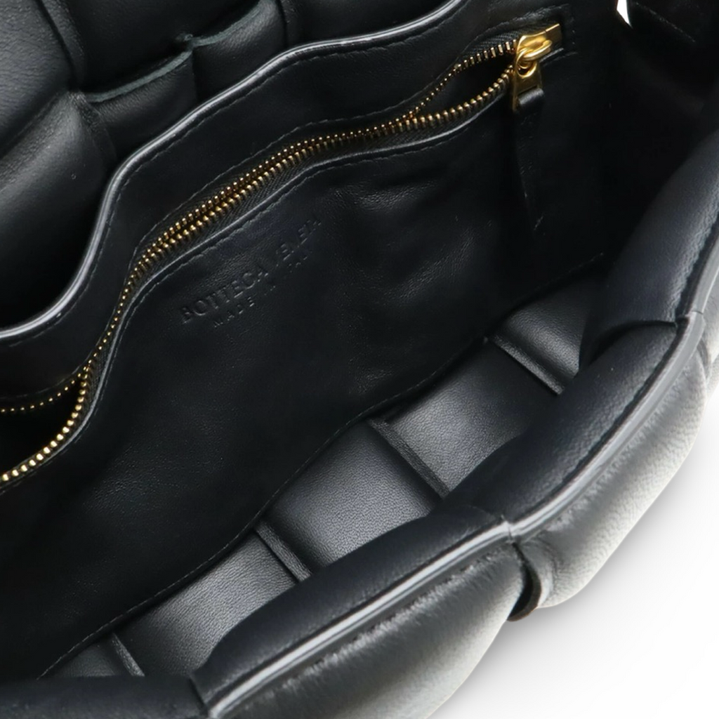 Bottega Veneta Maxi Padded Cassette Intrecciato Leather Shoulder Bag Black Gold Hardware Pre-Owned Authentic