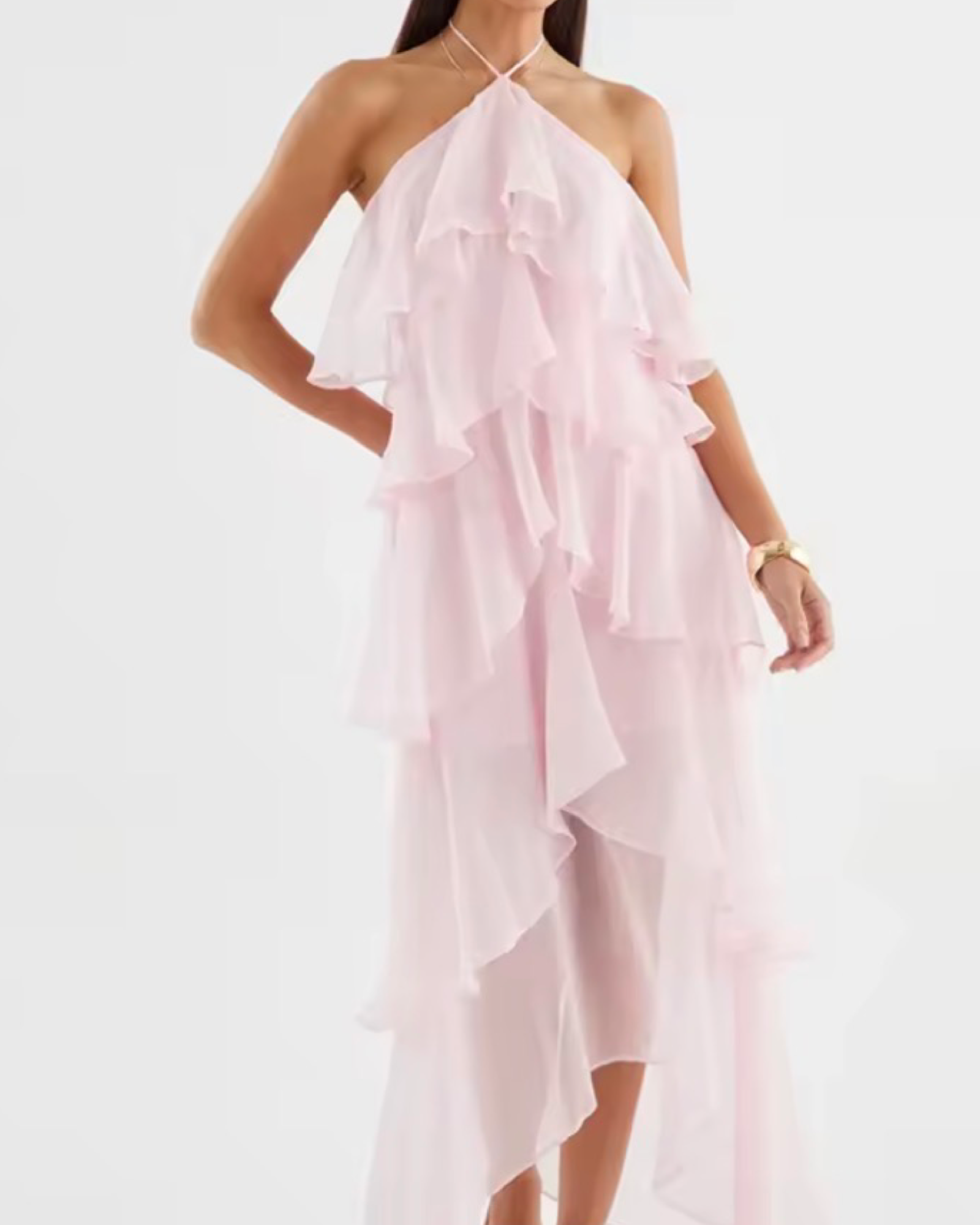 Layered Ruffle Halter High-Low Dress