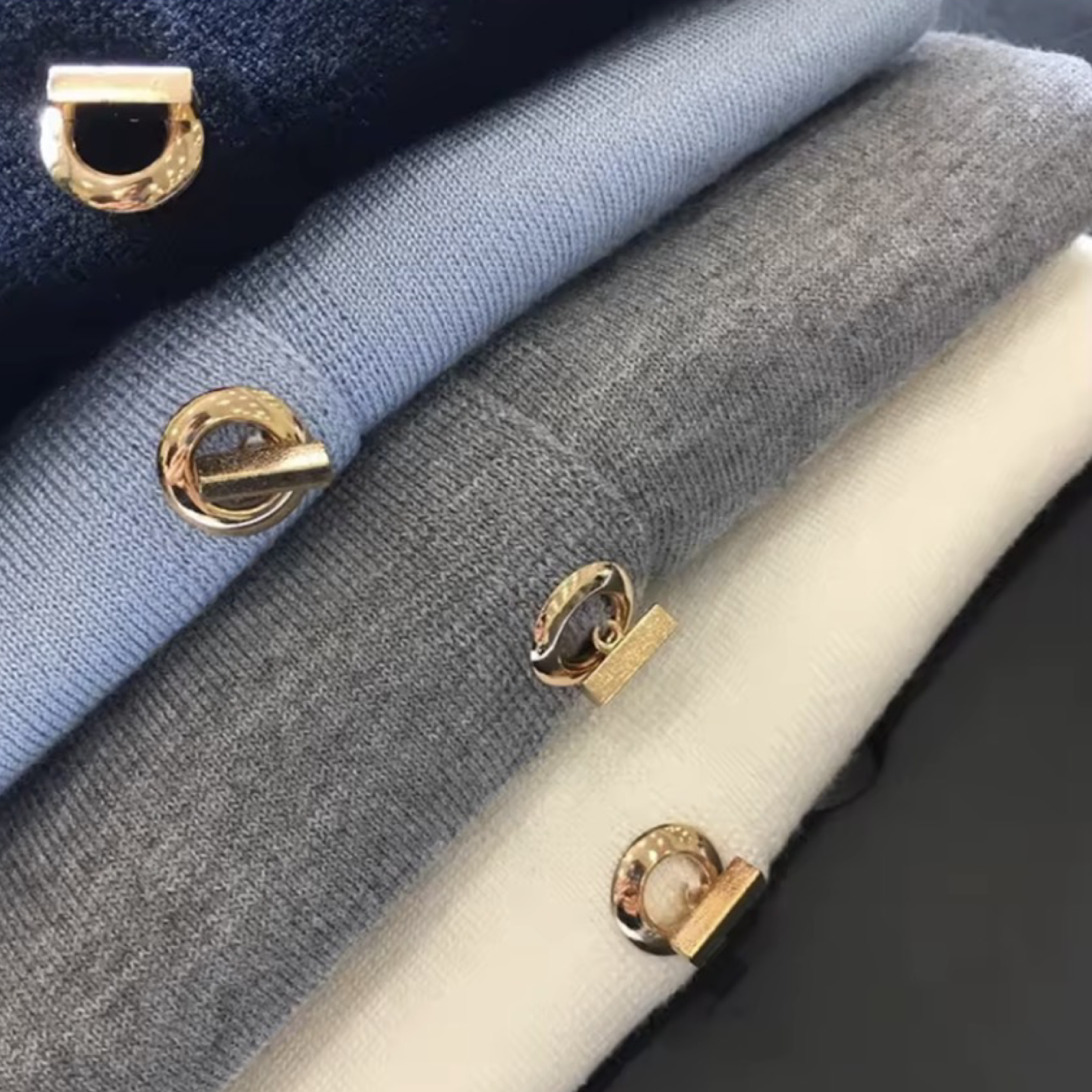 Gold Button Knit Cardigan – O-Neck Long Sleeve Sweater