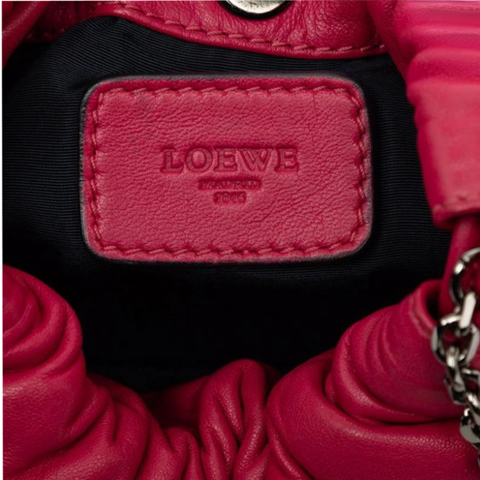 LOEWE Anagram Drawstring Chain Shoulder Bag Pink Leather Previously Owned Authentic