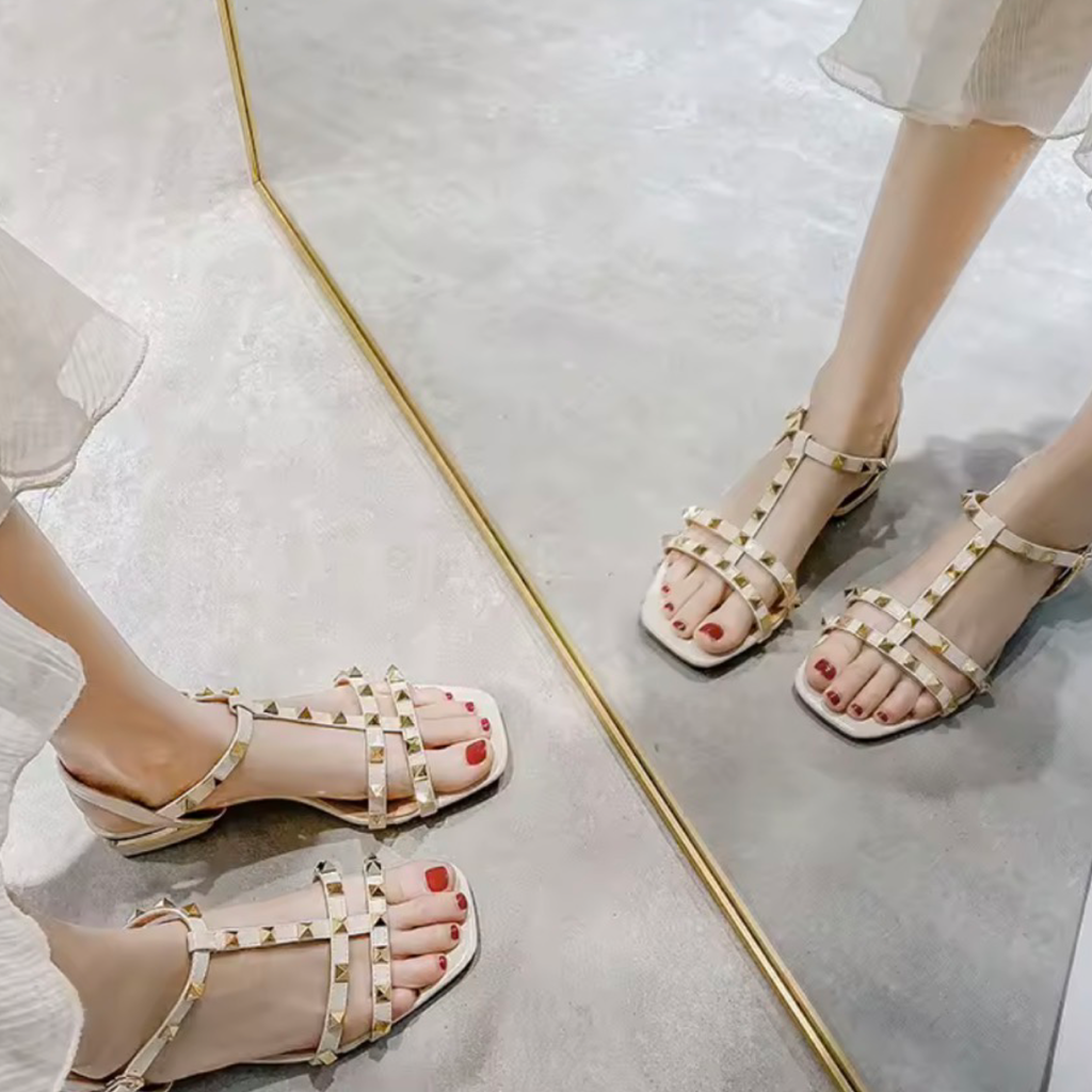 T-Strap Studded Low Heel Sandals