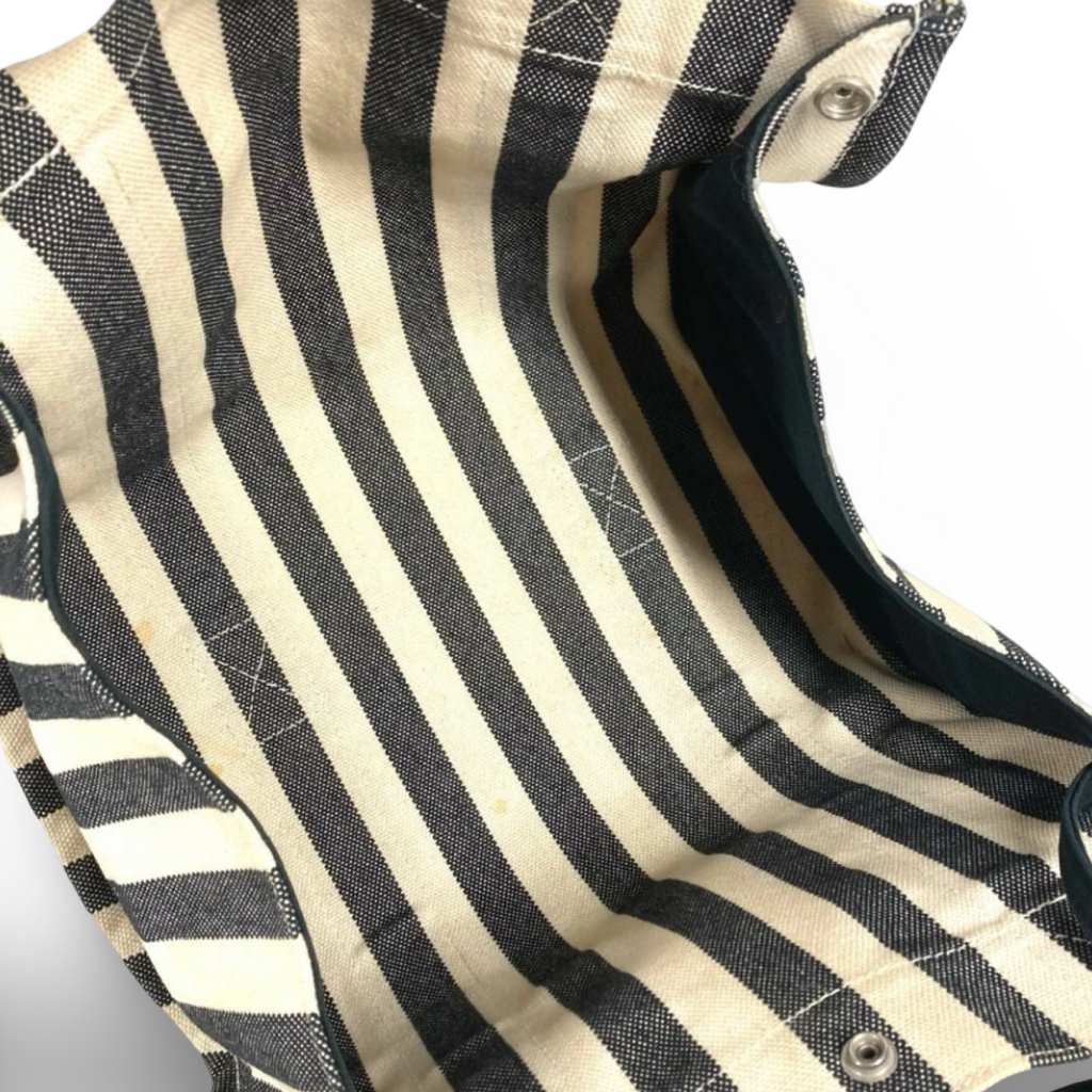 Hermès Cannes PM Border Cotton Canvas Tote Black White Previously Owned  Authentic