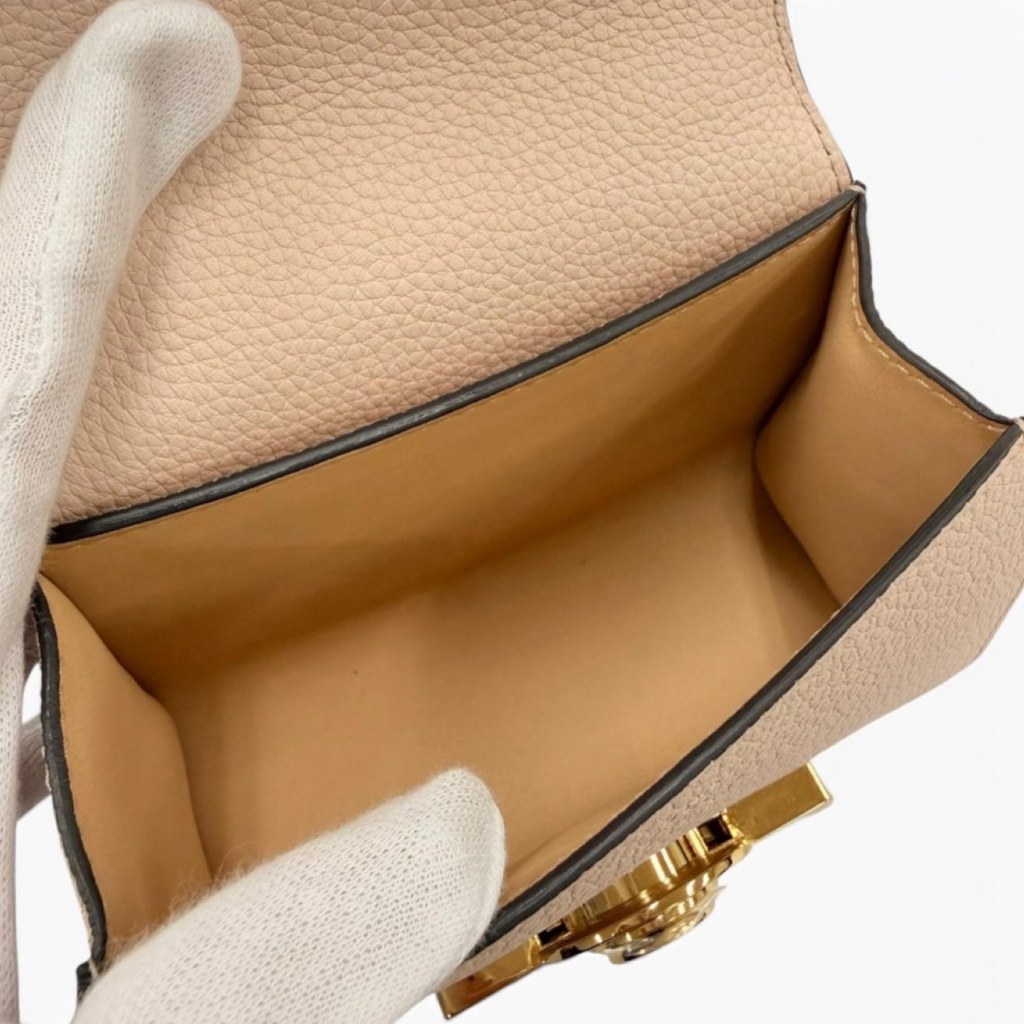 Moynat Réjane Nano Pink Beige Leather 2-Way Mini Handbag Authentic Previously Owned