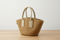 Hermès Panierbas PM Linen Tote Bag Brown Beige Checkered Previously Owned Authentic