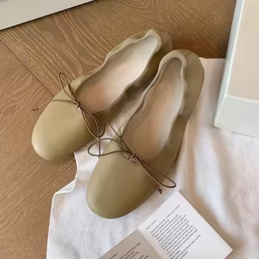 French-Inspired Genuine Leather Ballet Flats – Soft Round Toe Slip-On Shoes
