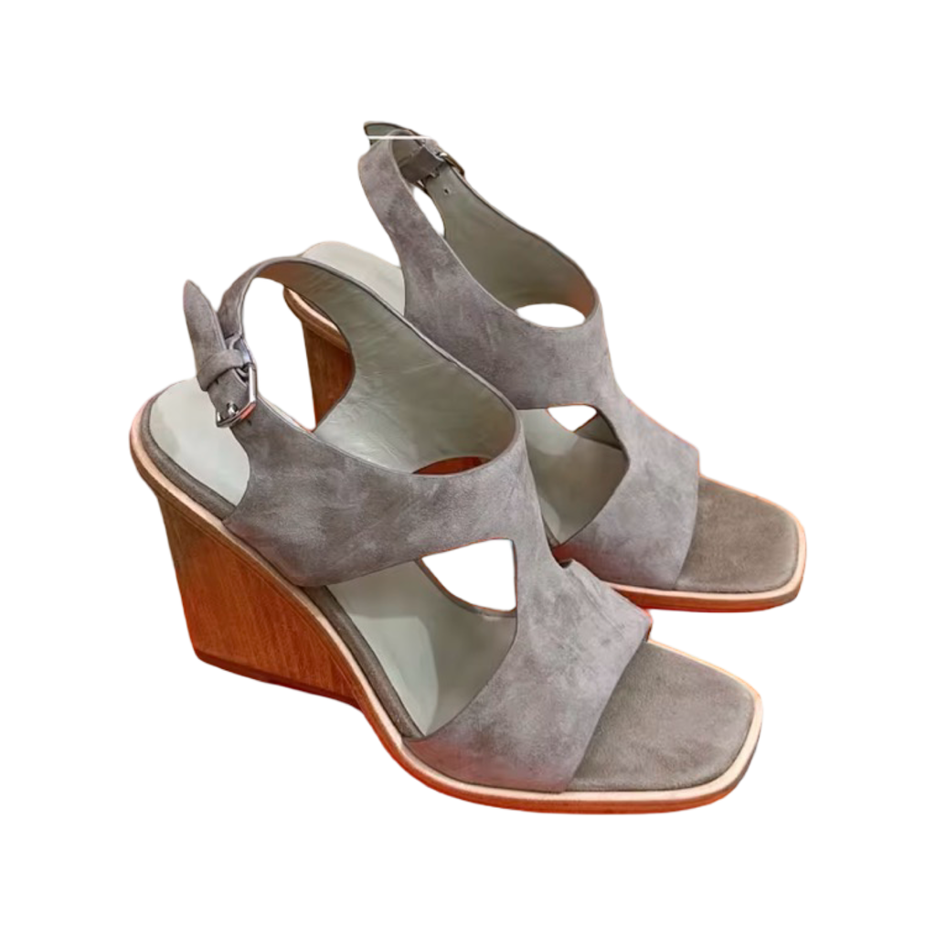 Square-Toe Wedge Heeled Sandals