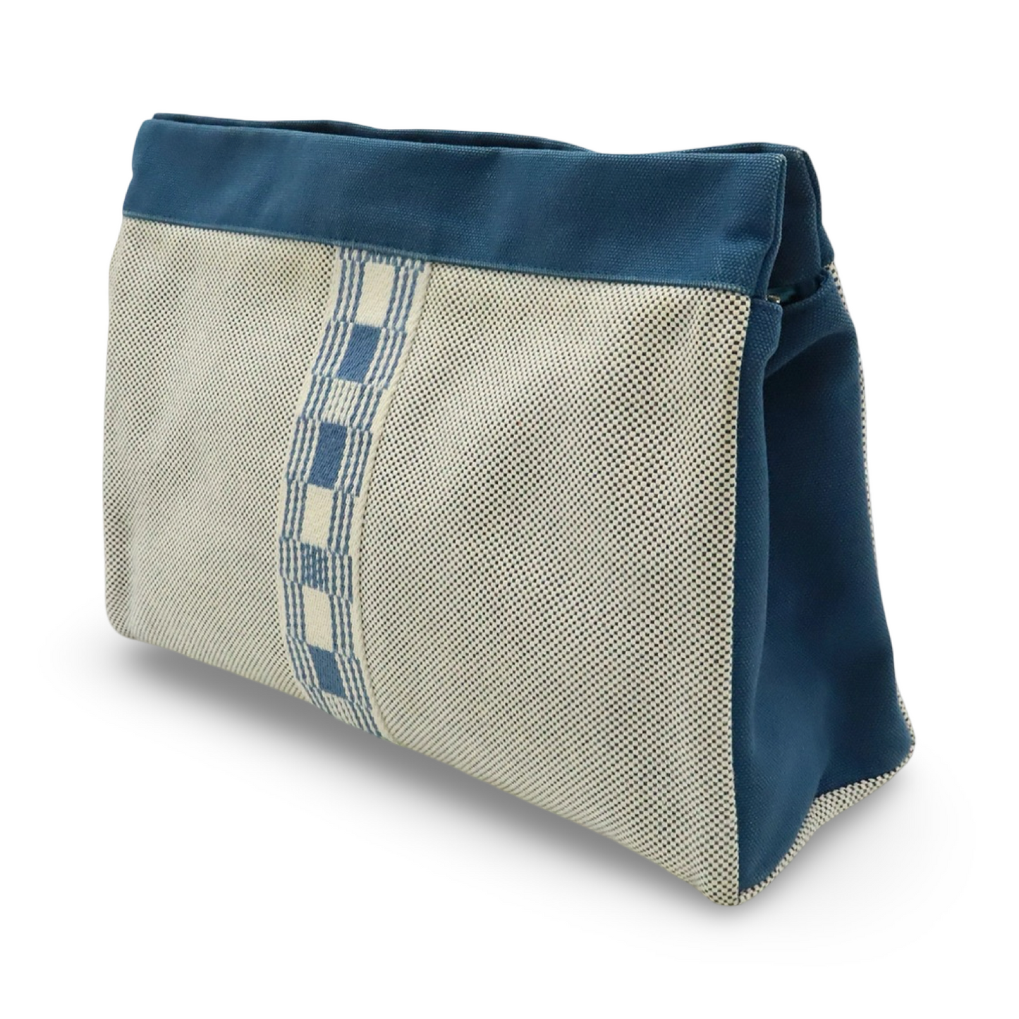 Hermès Jimetoux GM Canvas Travel Pouch Blue Ivory – Previously Owned Good Condition | L’LUXE Authentic’s