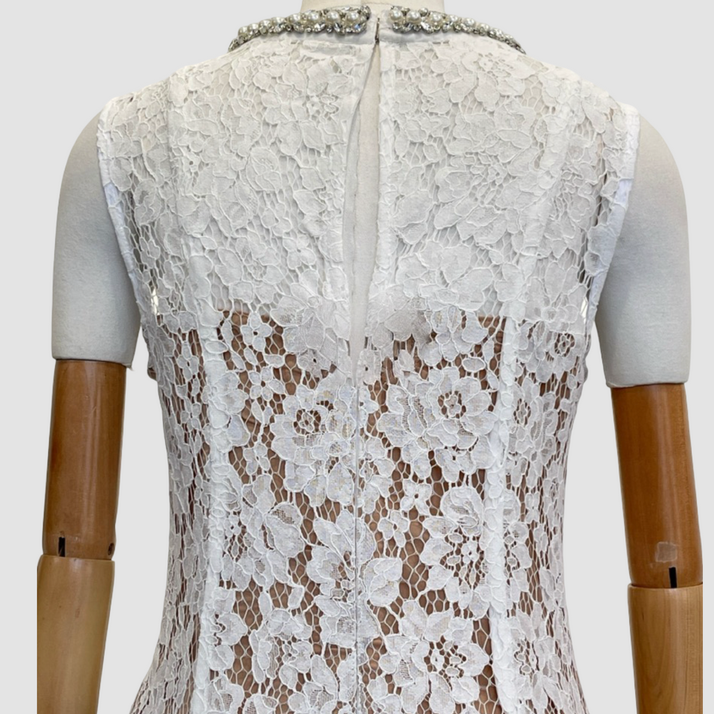 Lace Patchwork Pearl Midi Dress