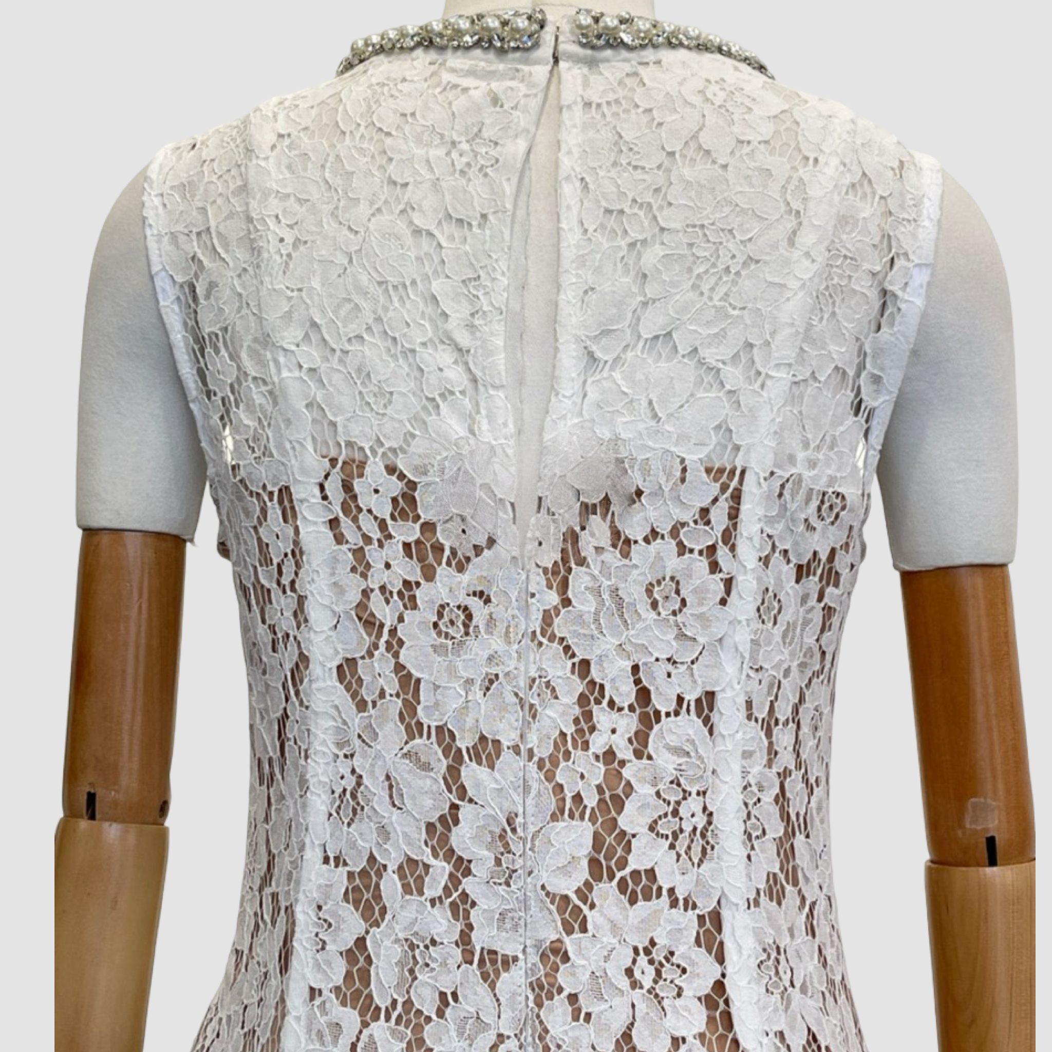 Lace Patchwork Pearl Midi Dress