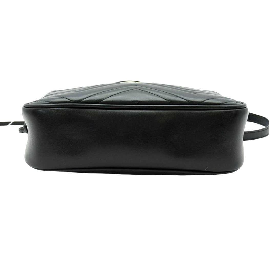 Gucci GG Marmont Small Camera Bag  Matelassé Leather Black Previously Owned Authentic