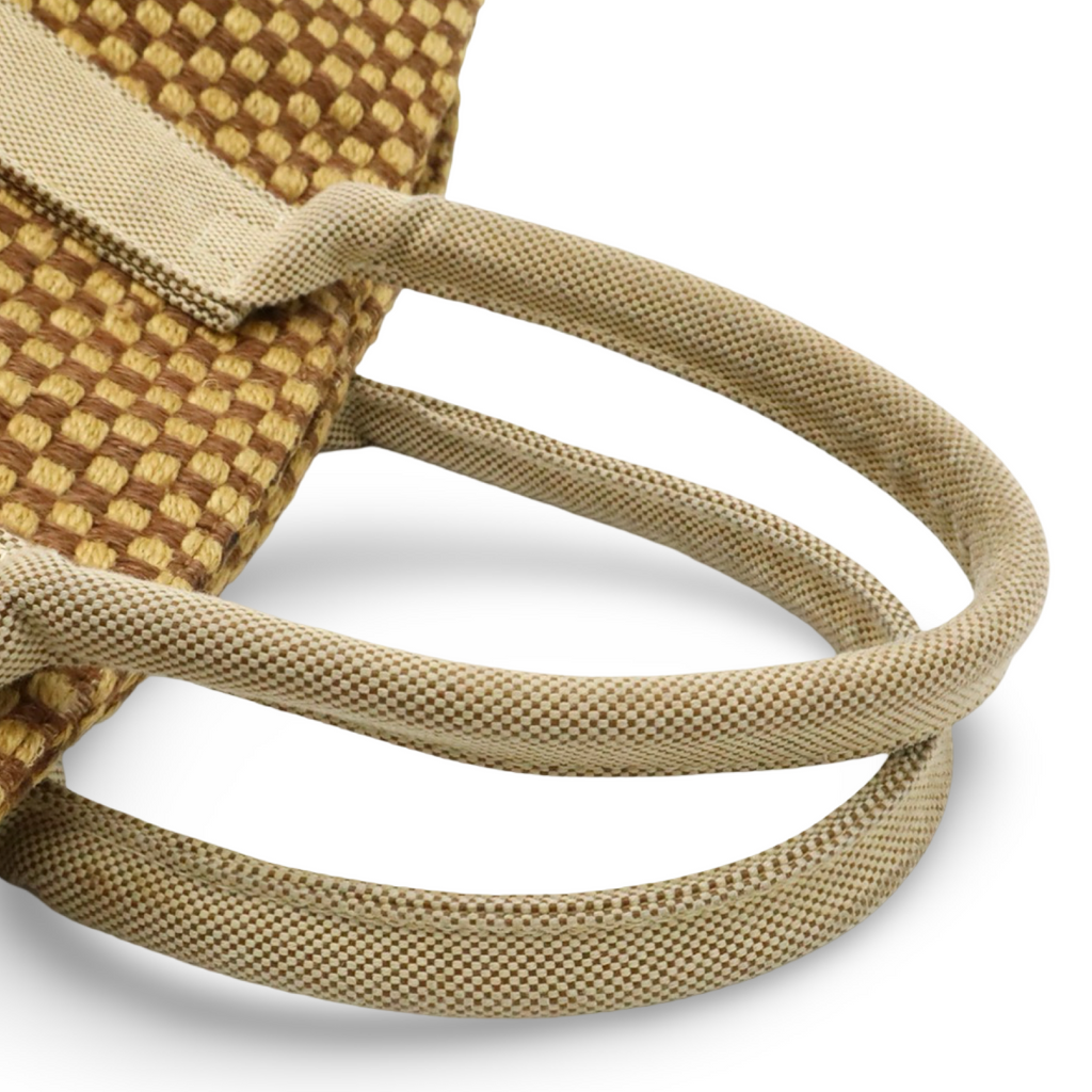 Hermès Panierbas PM Linen Tote Bag Brown Beige Checkered Previously Owned Authentic