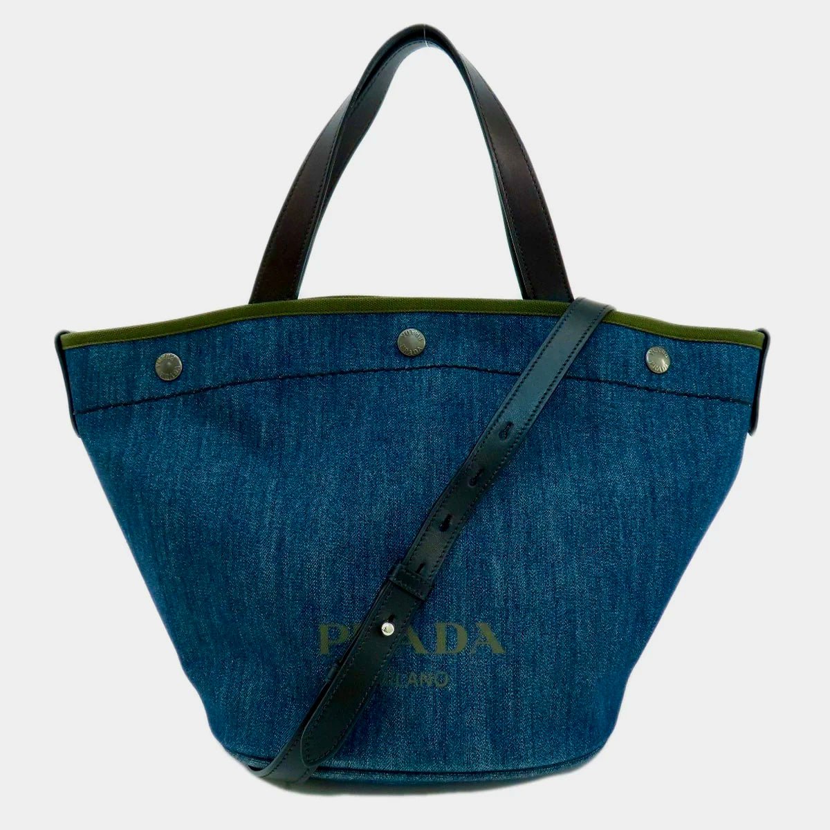 PRADA – Denim Bucket – Miuccia Prada – 2019 – 100% Authentic Pre - Owned (Item No.55820006 Model number 1BG244) look - LLUXE.CA
