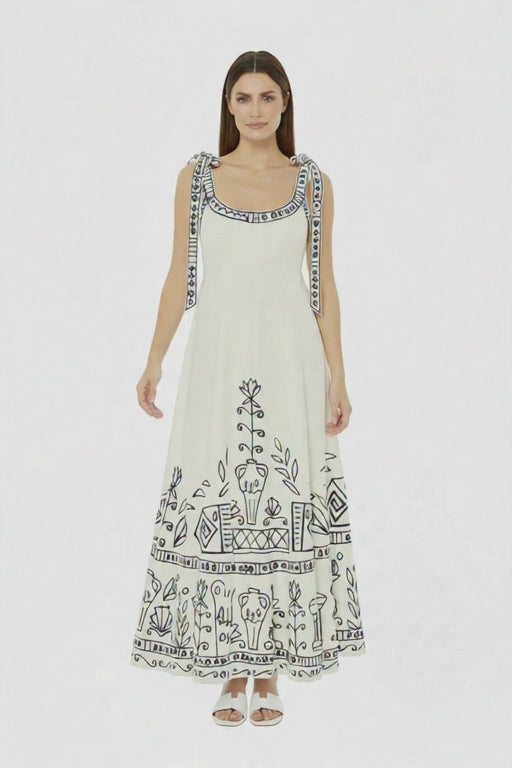 Tie Shoulder Linen Midi Dress