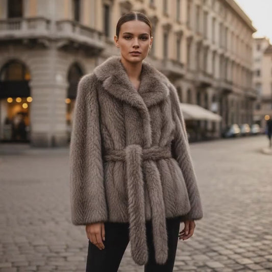 Taupe Faux Fur Jacket with Waist Tie | Modern Luxury
Winter Coat