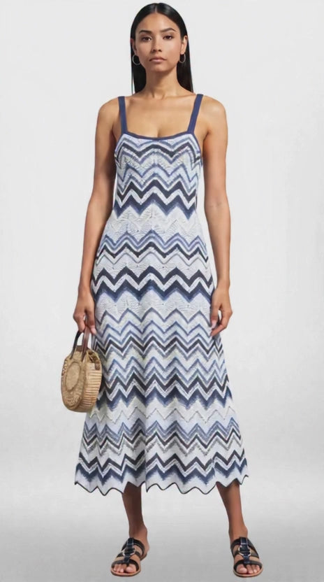 Blue Chevron Knit Maxi Dress