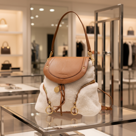 SEE BY CHLOÉ – Olga Backpack – White × Brown Mouton &amp; Leather – 100% Authentic Excellent; Very Minor Signs of Use ,Previously -Owned Excellent Condition&nbsp;~46% Off MSRP